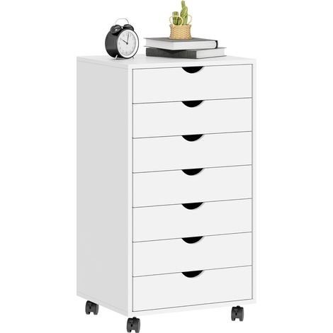 Soges – Caisson de bureau mobile 7 tiroirs – Roulettes verrouillables – Support imprimante – Capacité 5kg par tiroir – Structure en panneaux de particules