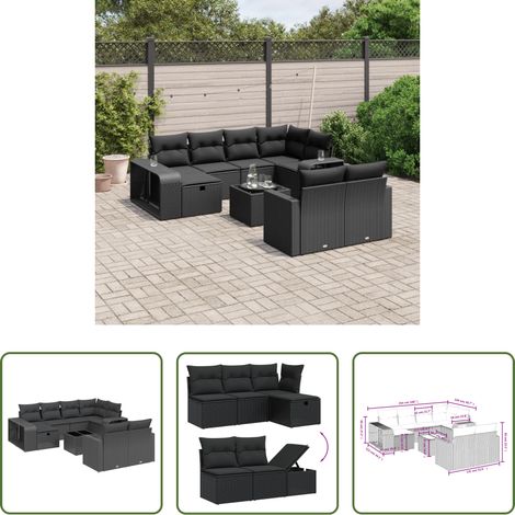 vidaXL Rattanmöbel - 11-tlg. Garten-Sofagarnitur mit Kissen Schwarz Poly Rattan (1/5)