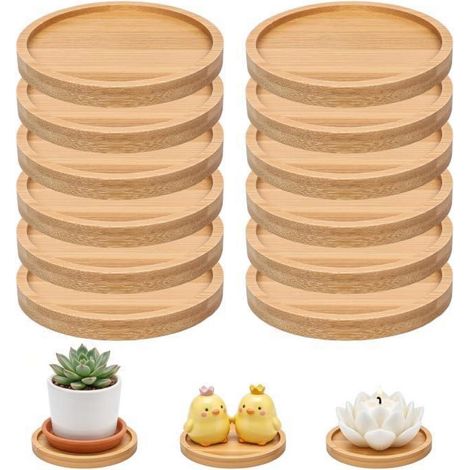 Lot de 12 dessous de verre en bois Bambou 9,5cm rond pour verres & bougies (1/4)