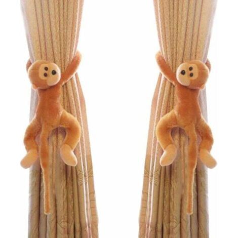 Pair of Monkey Curtain Tieback Hooks, Curtain Clips, Rope Holder, Animal Curtain Accessories, Decorative Curtain Holdback for Children's Room, Living Room, Home Office, Window