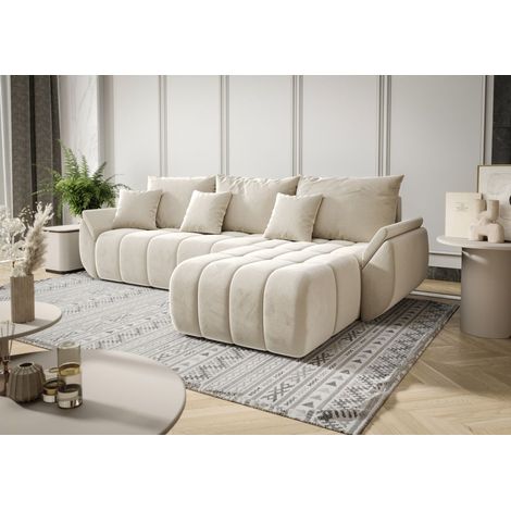 Ecksofa Schlafsofa LOUISE Stoff Monolith Creme Ottomane Rechts (1/3)