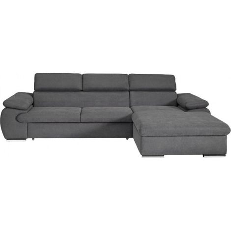 Casa Baoli – Canapé d'angle convertible 5 places tissu gris foncé – Méridienne droite – Coffre de rangement – Dimensions couchage 210x124cm (1/5)