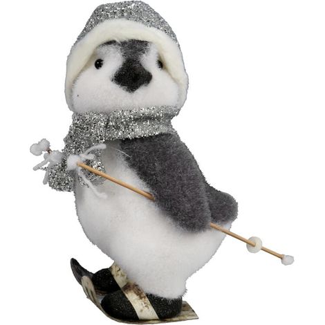 pingouin sur skis gris, décoration de Noël 28 cm (1/3)