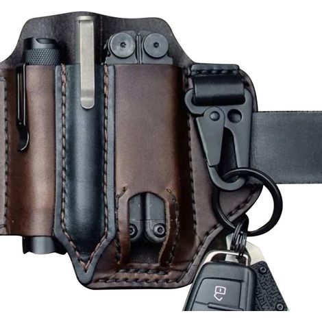 Étui en cuir pour outil multifonction, étui de rangement en cuir avec porte-clés pour ceinture et étui pour lampe torche. (1/5)