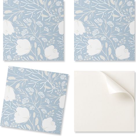 Paquete de baldosas de vinilo autoadhesivas con estampado floral sobre fondo de 20x20x20 cm.