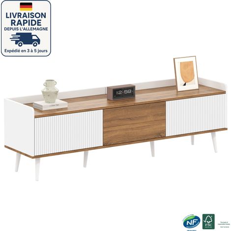 Mobile TV da 160 cm - Linee pulite - Design moderno - Design compatto - Finitura in legno bianco e naturale (1/5)