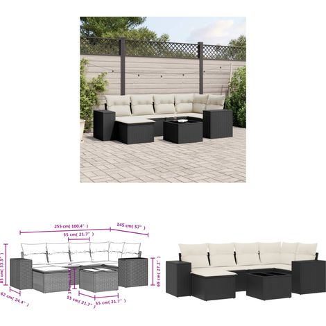 7-tlg. Garten-Sofagarnitur mit Kissen Schwarz Poly Rattan - Gartenmöbel Set - PE-Rattan Möbel - Outdoor Lounge - Esstisch Set - Balkonmöbel - Home & Living (1/3)