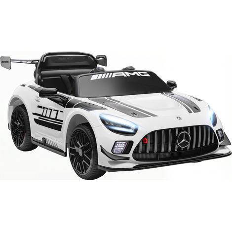 Voiture électrique Mercedes pour enfants, batterie 12V, phares LED, fonction musicale, klaxon, 3-8 ans, blanche (1/5)