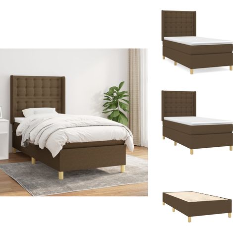 Sommier à lattes de lit avec matelas Marron foncé 90x190 cm - Lit Double - Lit Tapissier - Literie - Matelas À Ressorts Ensachés - Tête De Lit Ajustable - Lit À Sommier Tapissier - Lits À Sommier Tapi (1/5)