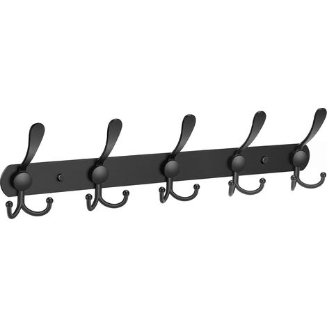 Porte Manteau Mural en Acier Inoxydable, Patères Porte Manteaux pour Serviettes Peignoirs (Noir Mat, 15 Crochets, 1pcs) (1/5)