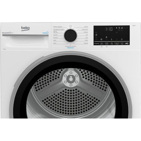 Beko BT3103IS IT 10kg, Classe C, motore inverter, Display digitale XL, funzione a vapore SteamCure™, colore Bianco, oblò Nero (1/5)
