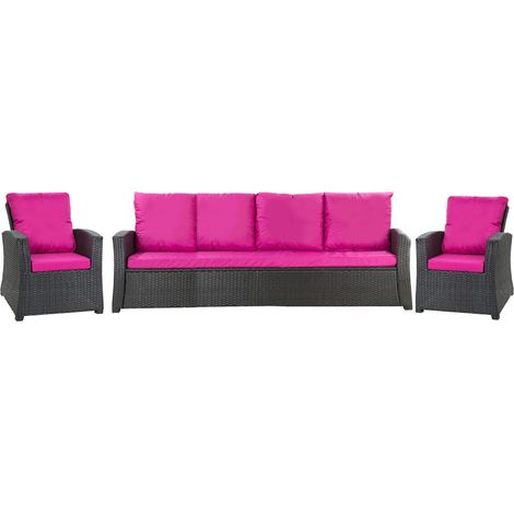 Set coussins pour salon de jardin résine tressée 5 personnes, coussins pour canapé 150x50x7cm, coussins pour fauteuil de jardin 2x50x56cm Rose (1/5)