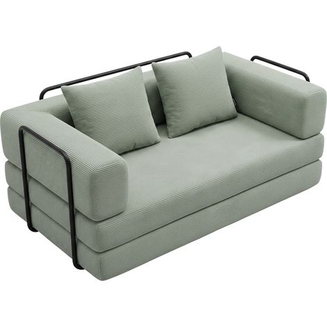 Sey - Sofá cama plegable de 180x72x90 cm, convertible 4 en 1 con cojines y funda de tela lavable en color salvia. (1/5)