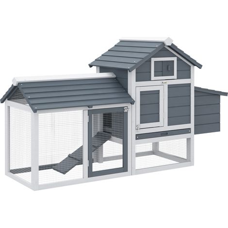 Pollaio Casetta per Galline Ovaiole 151,5x54x87cm in Legno Grigio Scuro (1/5)