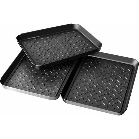 3-piece shoe rack set. Shoe mat. Shoe tray. Plastic. Shoe shelf. Shoe bin 35x27x3cm. Shoe tray with raised edge. Shoe bin. (1/5)