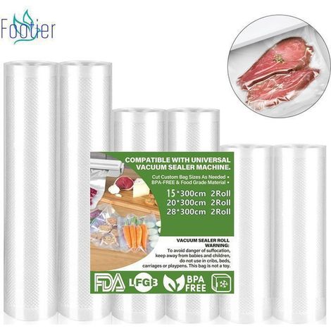 6 Rouleaux Sous Vide Gaufrés pour Machine Mise Sous Vide 15/20/28 cm X 3 mètres Sans BPA Sécurité Sac Rouleau de Film Sous Label (1/4)