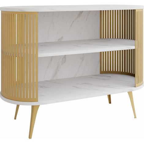 Estantería Vitum II, Dorado + Mármol blanco, Abierto, Metal, Aglomerado laminado, Número de puertas: 0, Número de cajones: 0, 90x120x40cm