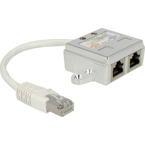 Delock RJ45 réseau informatique Adaptateur CAT 5 [1x RJ45 mâle - 2x RJ45 femelle] 15.00 cm blanc Y522481 (1/4)