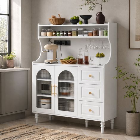 Hochschrank mit 3 Schubladen und Steckdose Weiß OKMYHOME