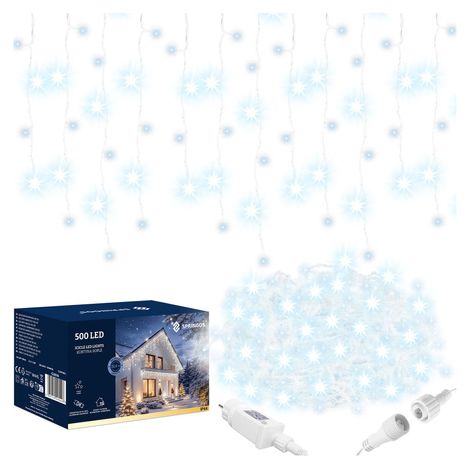 Tenda luminosa 500 led bianco freddo, ghirlanda lampeggiante, luci interne-esterne a gocce (1/5)