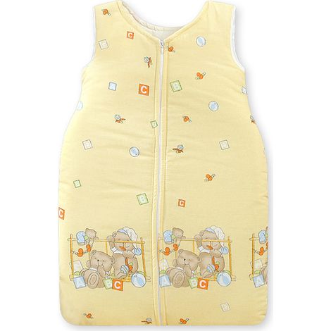 Saco de dormir de algodón para niños M 6-12 meses TOG 2.5 para todo el año ositos de peluche en una cama sobre fondo amarillo (1/3)