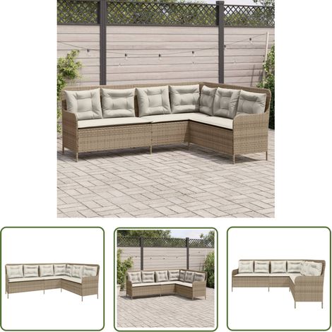 vidaXL Gartensofa in L-Form mit Kissen Beige Poly Rattan (1/5)