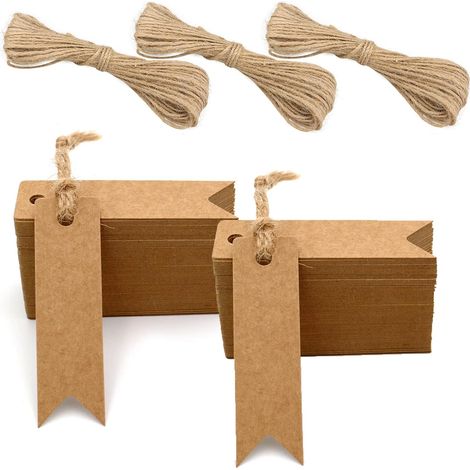 Etiquettes En Papier Kraft - 200 Pièces 7 x 2 cm - Pour Cadeaux Mariage Anniversaire Noël - Avec 30 M De Corde En Jute (1/5)