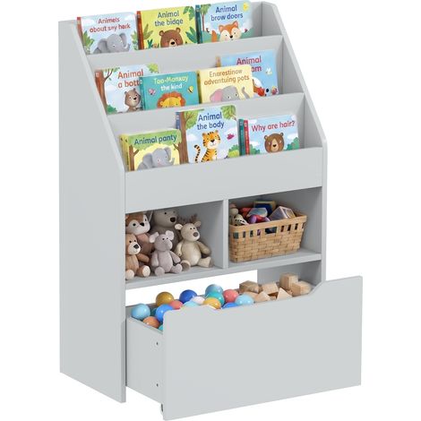 Étagère enfant avec tiroir, bibliothèque compartimentée, 60 x 29,9 x 90 cm, grise (1/5)