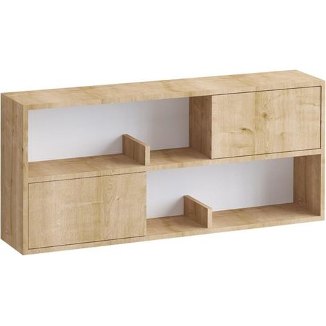 Étagère Suspendue avec 2 Portes Et 2 Niches Ouvertes Décor Bois Chêne L120 Cm - en Panneaux De Particules - Style Contemporain - pour Salon - L120 X l22 X H50 Cm (1/5)