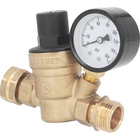 Régulateur de pression d'eau en laiton réglable à 160 PSI avec manomètre et filtre d'entrée pour camping-car (1/5)