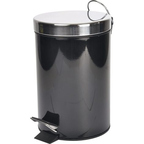3-Liter-Treteimer – Mattschwarzer Stahl – Kompaktes und hygienisches Design – Für Bad oder WC – Schlichte Metalloberfläche