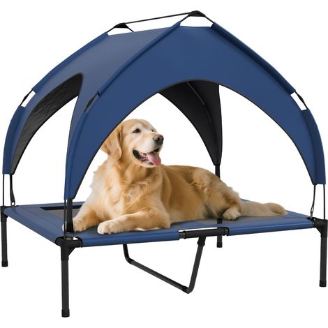 Cama elevada y refrescante para mascotas con malla transpirable lavable, para perros medianos y grandes, 91 x 76 x 89 cm - Azul oscuro