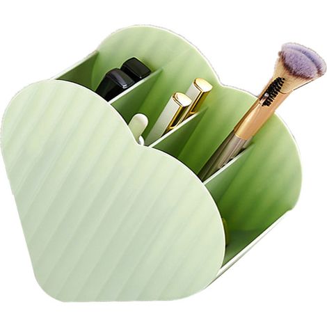 Organisateur de maquillage en forme de cœur, porte-pinceaux à maquillage à 4 emplacements, vert clair, pour coiffeuse, salle de bain ou bureau
