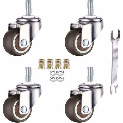 Lot De 4 Roulettes Pivotantes Pour Meubles M6 X 15 Mm Avec Filetage De 25 Mm Caoutchouc Souple Filetage Tpe Mini Roulettes De Meubles (25 Mm) (1/5)
