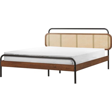 Bett mit Lattenrost Rattan BOUSSICOURT 160 x 200 cm Dunkelbraun