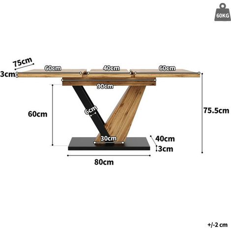 Table à manger extensible - - MDF et Métal - 120-160 cm - Veinure de bois (1/5)