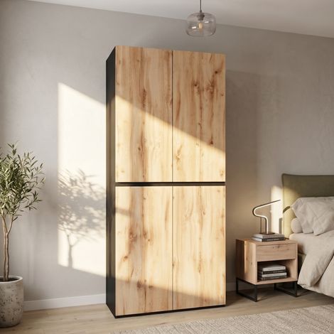 Armoire 4 portes avec penderie, tiroir à bijoux et 2 tiroirs, 90 x 50 x 200 cm, MDF et PB (1/5)