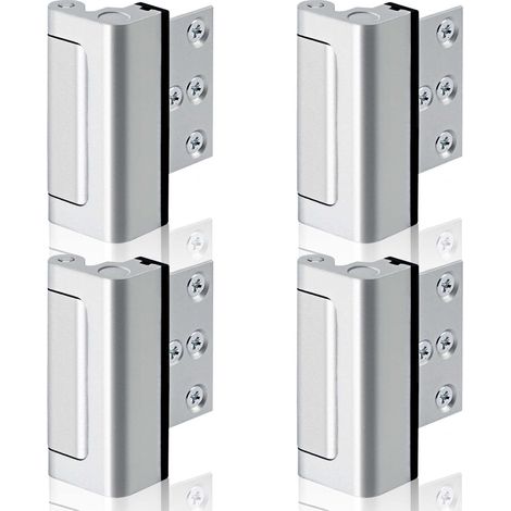 Lot de 4 renforts de pour porte, anti-intrusion, enfant-proof, aluminium, argenté. (1/5)