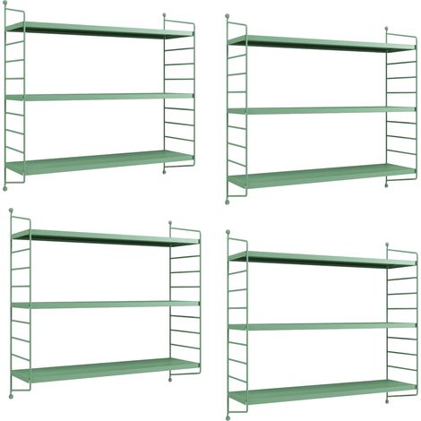 Set di 4 Scaffali da Parete Strängnäs a 3 Ripiani Regolabili  50 x 60 x 15 cm Acciaio Verde Pastello [en.casa]