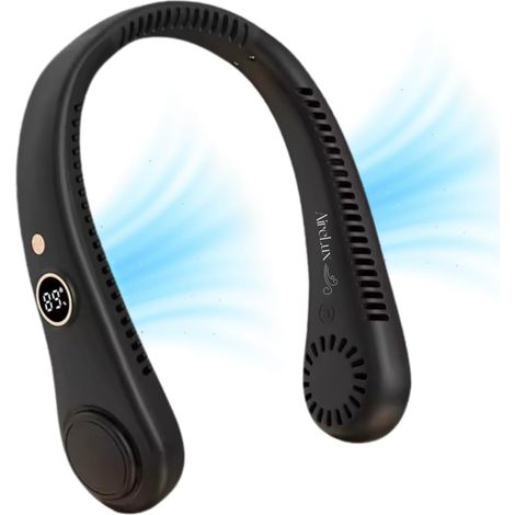 Ventilateur de cou sans pales 5 vitesses, rechargeable USB, portable léger silencieux avec écran LED, été et voyage, BZ-F101A noir (1/5)