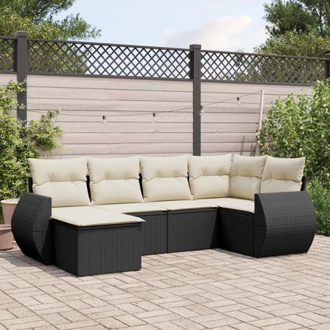 6-tlg. Garten-Sofagarnitur mit Kissen Schwarz Poly Rattan (1/3)