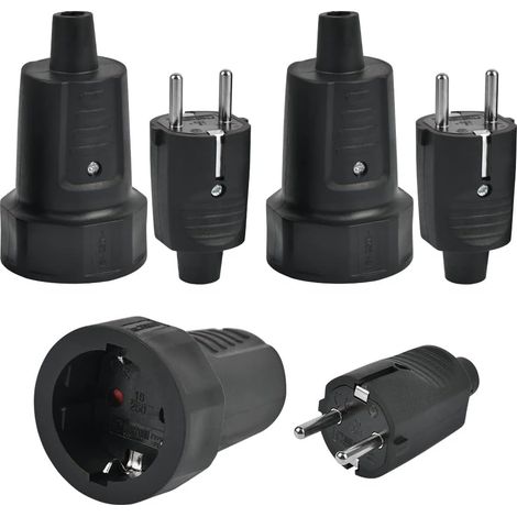 3 fiches mâles et 3 prises femelles IP44, prise électrique 2 broches 250 V 16 A, fiche IP44 avec joint en caoutchouc, prise électrique étanche, fiches mâles et femelles pour usage extérieur, pour câbl