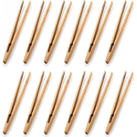 12 pinces à toast en bambou, pinces de cuisine en bambou, ustensiles de cuisine pour le thé, pinces à sucre en bambou pour salade, pinces à thé Kongfu en bois, pinces à épiler pour aliments et thé (1/4)