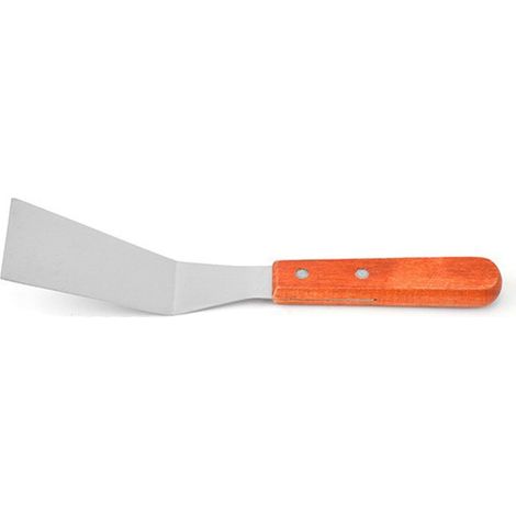 Spatule en acier inoxydable, spatule métallique pour poêle en fonte, spatule à griller avec manche en bois, 25 x 5,3 cm (1/5)
