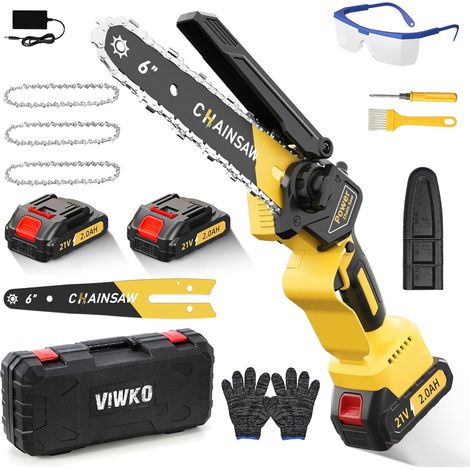 Mini Tronçonneuse à Batterie 6 Pouces, 1000W Brushless Tronconneuse Electrique Sans Fil pour Jardin, 4000mAh Tronçonneuse Elagueuse sur Batterie, D'huile Automatique, Compatible avec 18V (1/5)