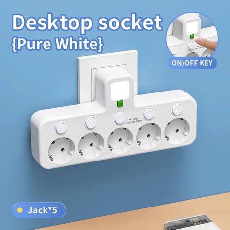 Serie EU - Multipresa - 5 Prese - Adattatore - Per uso domestico - 5 prese - Senza USB C - Bianco (1/2)