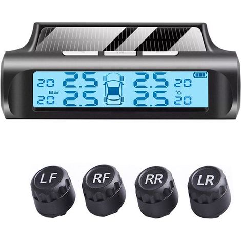 Sistema universal de control de presión de neumáticos con 4 sensores externos，monitor solar TPMS inalámbrico con 5 modos de alarma (1/5)