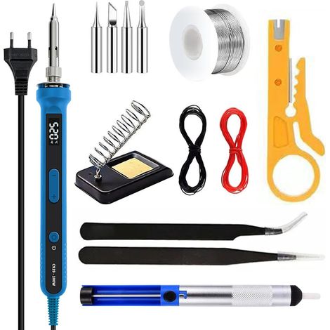 Lötkolben-Set, 100-W-LED-Lötkolben mit einstellbarer Temperaturregelung (180–520 °C) und LCD-Bildschirm, Lötkolbenständer für elektrische Reparaturen (1/5)