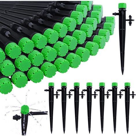 Pack of 100 8-hole garden soil sprinklers, drip irrigation system, 4/7" hose, green, 13 cm (1/5)