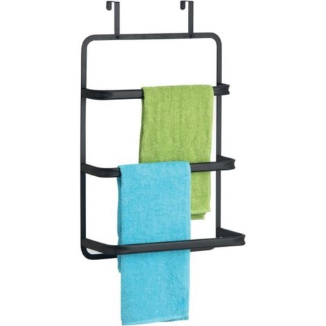 MSV – Porte-serviettes en acier inoxydable pour paroi de douche – 2 bras – Fixation murale – Dimensions 42x22x68,5cm – Noir